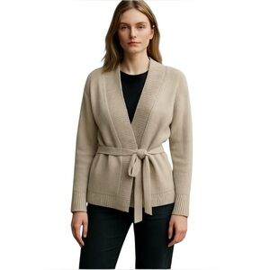 Ann Taylor Women’s Tan 100% Merino Wool Wrap Sweater W/Ties  Size: L